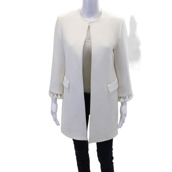 Zara Jackets & Blazers - Zara Women's Long Sleeves Round Neck Tassel Long Jacket Beige Size XS
